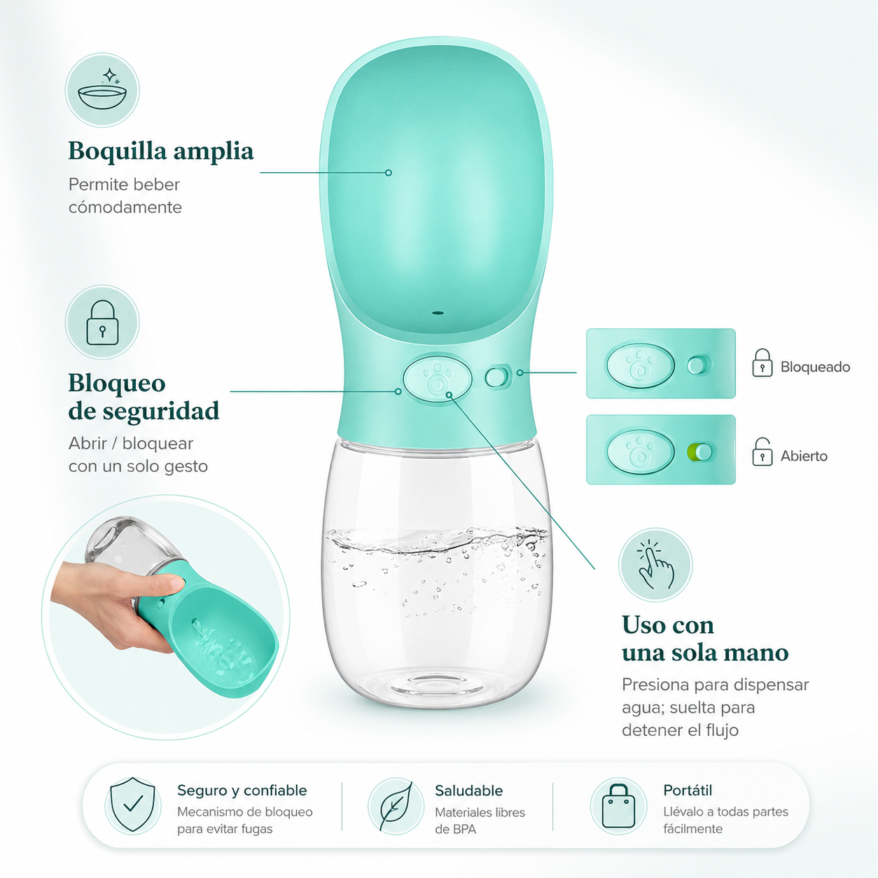 Botella de agua portátil para mascotas